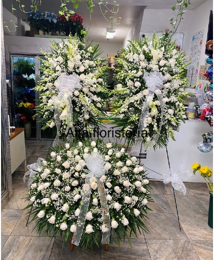 funeral casket and standing spray funaral 