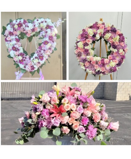 Funeral package casket standing heart and wreath  Funeral 