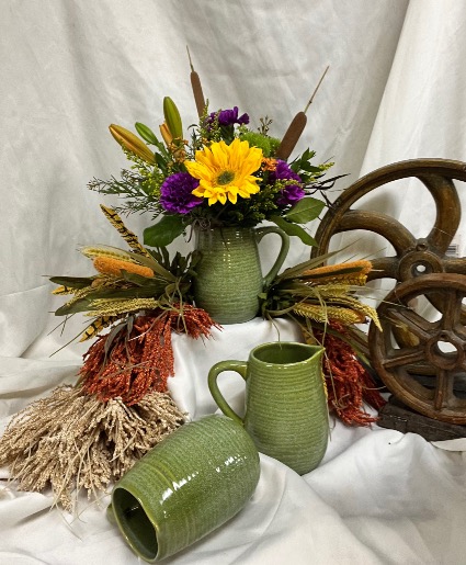 Gather Together Pitcher Fall Arrangement