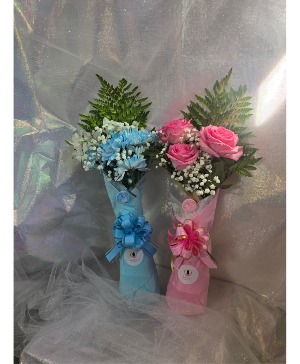 Gender Reveal bouquet set pink & blue  Wrapped 2 Bouquets 