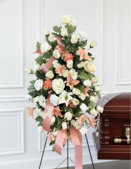 Gentle Grace Silk Standing Spray  Sympathy Silk Arrangement