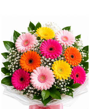Gerbera Daisy Sunset wrapped bouquet 