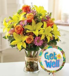 Get Well Flowers with Balloon Vase Arrangement in Oakdale, NY | POSH FLORAL DESIGNS INC.
