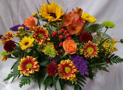Fall Centerpiece with Seasonal bright  (F) flowers