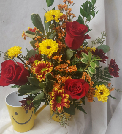 "Fall Happy Face"...(F) Roses with fall daisies! 