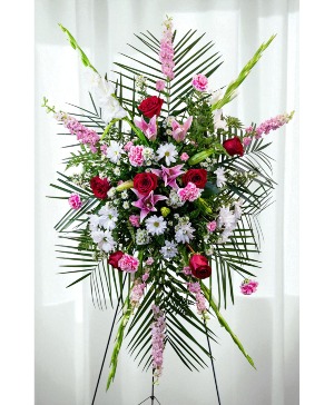 Adoration: Pink, White and Red Standing Spray
