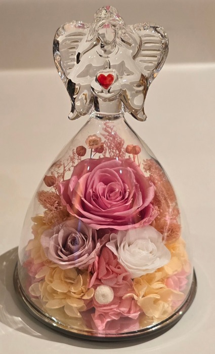 Glass Angel with Preserved Flowers - Pink Gift 