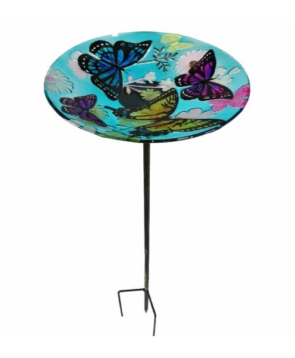 Glass Bird Bath Garden Stake (Design May Vary)