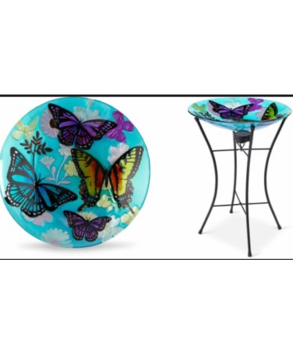 Glass Birdbath With Solar Stand ( Design May Vary)