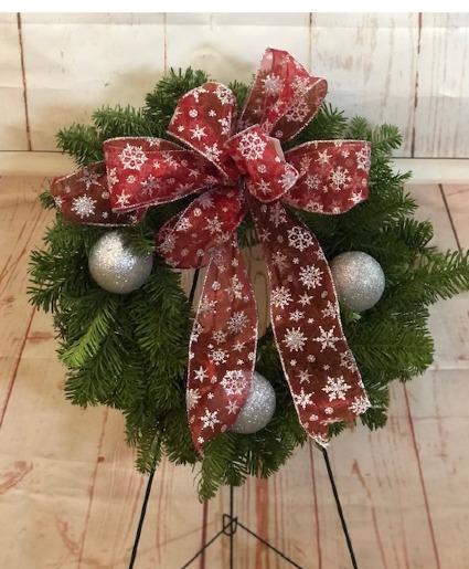 Glistening Silver Cemetery Wreath Fresh evergreen