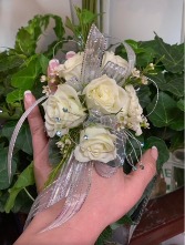 GLITZY MINI WHITE ROSES Prom Corsage/HOMECOMING
