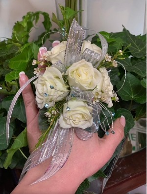 GLITZY MINI WHITE ROSES Prom Corsage/HOMECOMING