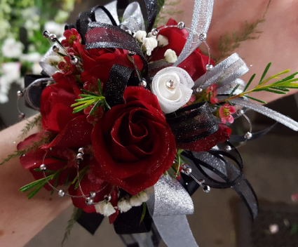 Glitzy Red Rose  Wrist Corsage