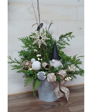 Gnome For Christmas  Cedar arrangement 