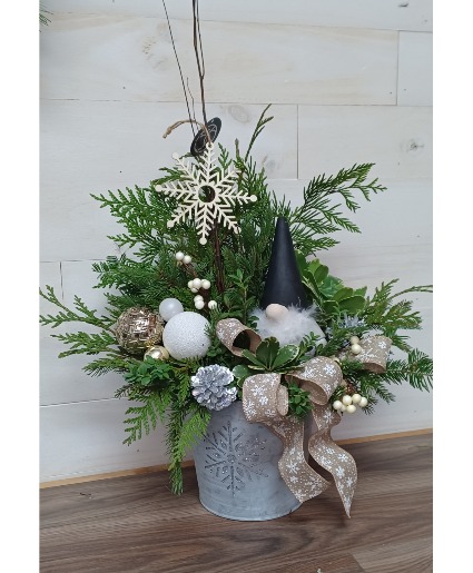 Gnome For Christmas  Cedar arrangement 