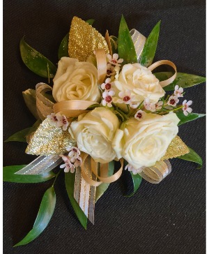 Gold and Cream Glitz Corsage