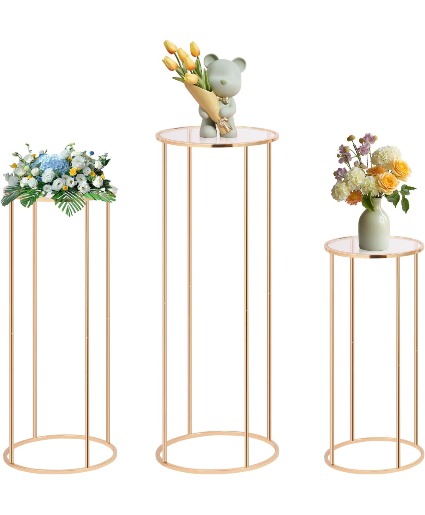 Gold Pedestal Cylinder Stands  3Pcs Gold Cylinder Pede