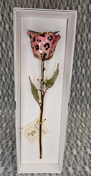 Gold Trimmed Rose in Pink Leopard 