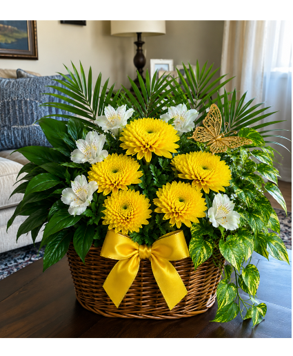 Golden Butterfly Garden Basket Call Us for Faster Service & Daily Specials: (915) 303-8500 Text Us to Order Anytime: (915) 505-3708 Your trusted source for Flowers & Delivery in El Paso TX 