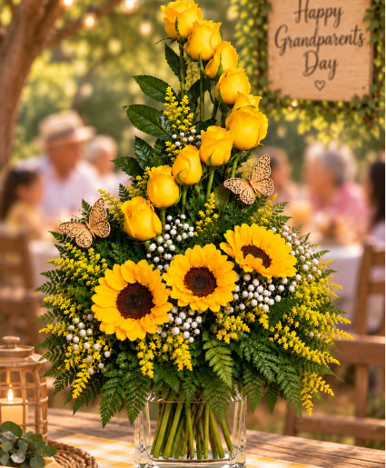 Golden Butterfly Sunrise Call Us for Faster Service & Daily Specials: (915) 303-8500 Text Us to Order Anytime: (915) 505-3708 Your trusted source for Flowers & Delivery in El Paso TX 