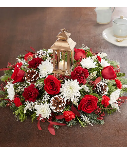 Golden Christmas Lantern Centerpiece in Red 