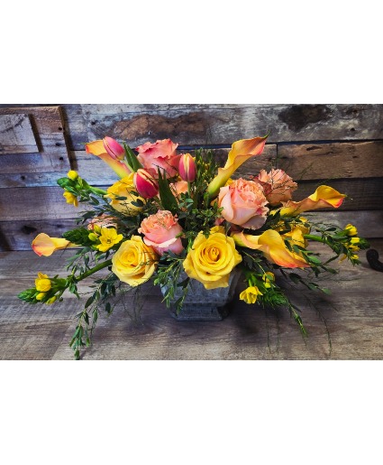 Golden Citrus Bloom Flower Arrangement