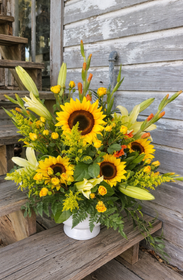 Golden Goodbye Funeral Arrangement in Key West, FL | Petals & Vines