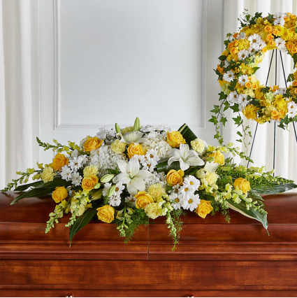 Golden Harmony  Funeral Casket Spray
