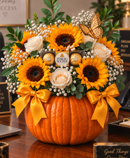 Golden Harvest Pumpkin Call Us for Faster Service & Daily Specials: (915) 303-8500 Text Us to Order Anytime: (915) 505-3708 Your trusted source for Flowers & Delivery in El Paso TX 