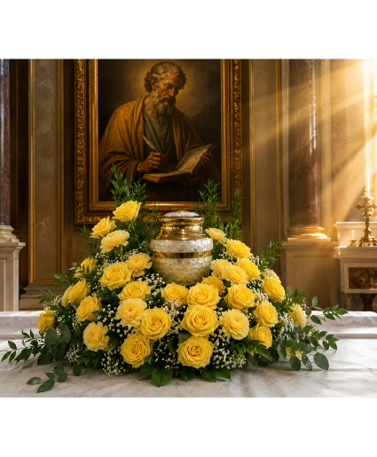 Golden Path of Remembrance (Urn Not Included)  Call Us for Faster Service & Daily Specials: (915) 303-8500 Text Us to Order Anytime: (915) 505-3708 Your trusted source for Flowers & Delivery in El Paso TX 