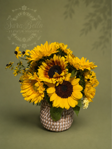 Golden Solstice Basket Flower Arrangement  in Orinda, CA | SaraBella flower shoppe