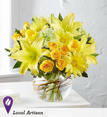 Golden Spring Lilies, Tulips, Spray Roses and More in Gainesville, FL | PRANGE'S FLORIST- Sara & Lilli V