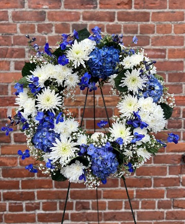Graceful Blues Standing Wreath in La Grande, OR | FITZGERALD FLOWERS
