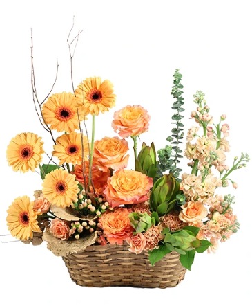 Graceful Gerberas & Roses Basket Arrangement in Nampa, ID | THE ROSE PETAL FLORAL SHOP
