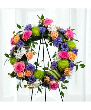 Flower2015 Gracious: Peach Pink White and Green Fifteen Inch Standing Spray