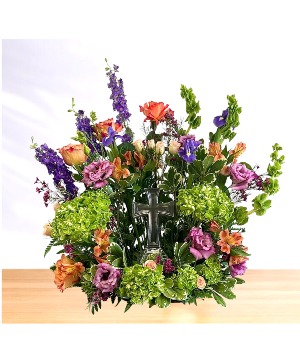 Gracious: Glass Cross Peach Purple and Green Spray