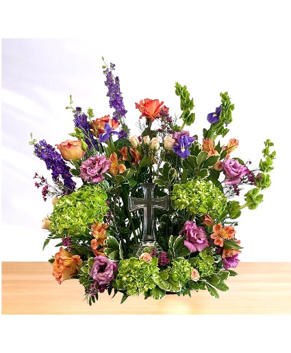 Gracious: Glass Cross Peach Purple and Green Spray