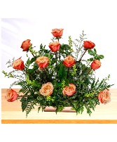 Gracious: Peach Roses  Container Arrangement
