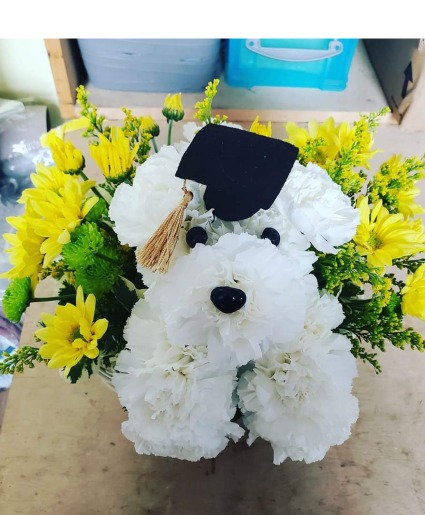Grad Pup Floral Arrangement
