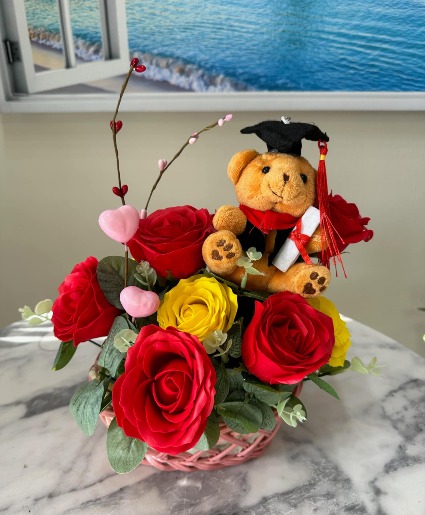 Graduation Basket Soap Roses