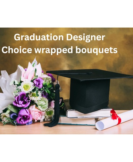 Graduation Designer's Choice Wrapped Flower Bouquet 