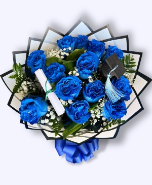 Graduation Dozen Bouquet  (Includes Mini Grad Hat & Certificate)