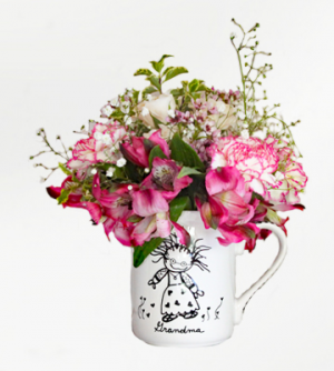 Grandma Variety of fresh cut flowers in a 16 oz. mug