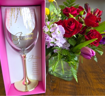 Flowers & Wine Glass Bundle Grandmother  in Burlington, NC | STAINBACK FLORIST & GIFTS LLC
