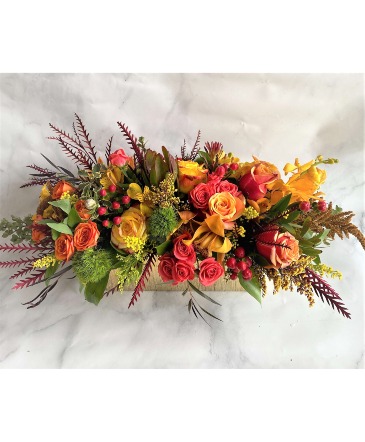Grateful Blessings Centerpiece Vibrant Hues of Fall For Your Holiday Table in Gainesville, FL | PRANGE'S FLORIST- Sara & Lilli V