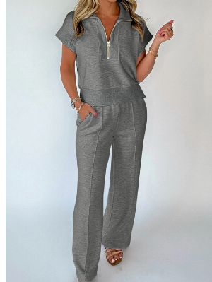 Gray Half Zip Sweater with Pants 
