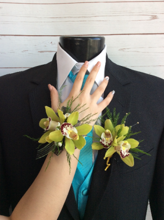 Green Orchid Corsage & Boutonniere Pair See our Corsage & Bout Pair Page in Culpeper, VA | ENDLESS CREATIONS FLOWERS AND GIFTS