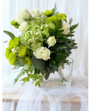 Green & White Prom Bouquet  Hand Held