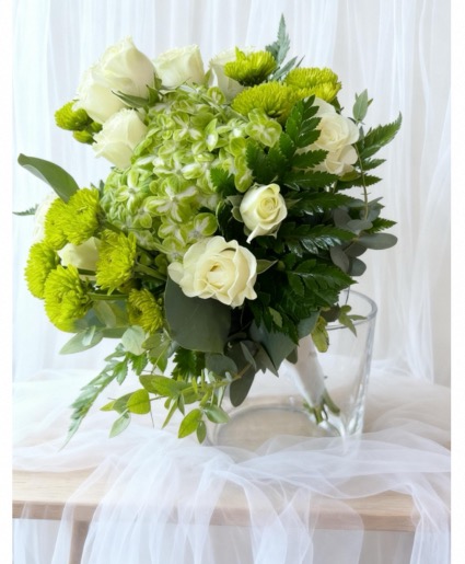 Green & White Prom Bouquet  Hand Held