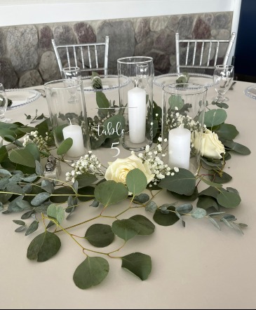 Greenery & Florals Table Centerpiece in Medina, NY | CREEKSIDE FLORAL AND DESIGN
